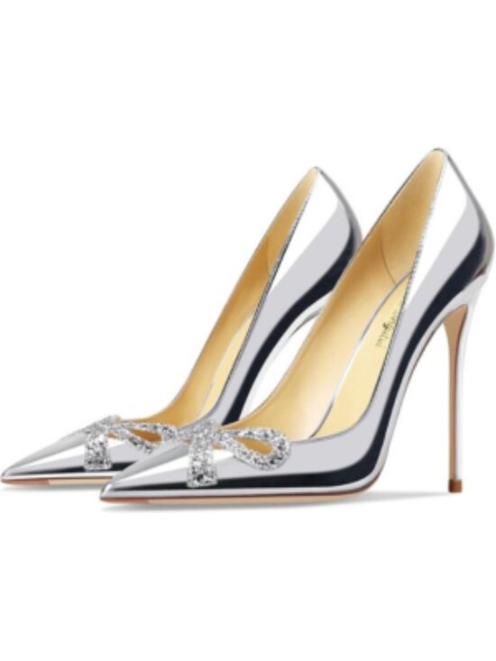Women's Silver Pointed Butterfly Decoration Shallow 3.9in Stiletto Pumps Heels - Picture 5 of 7